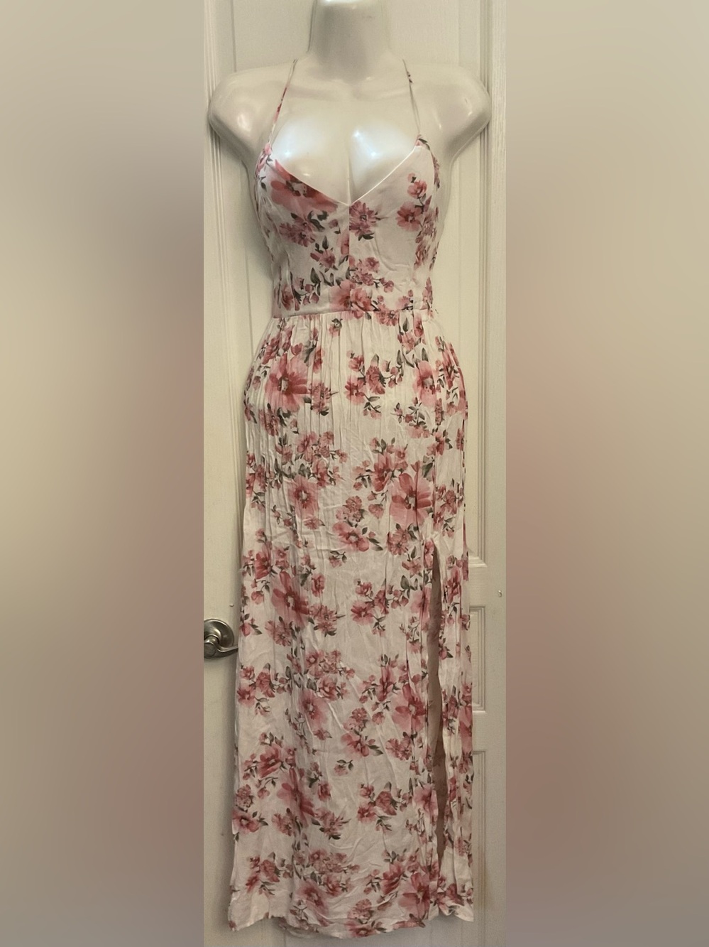 Forever 21 White Maxi Dress with Pink Floral Print